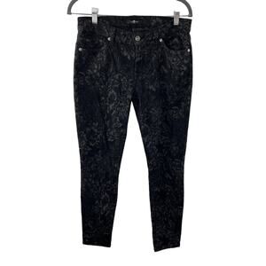 7 For All Mankind 7FAM Skinny Jacquard Jeans Black/Gray Low Rise Floral Print 29